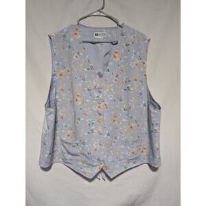 Russ Signature Womens‎ Vtg Floral Vest 24W Baby Blue Lined Pockets Grandmacore